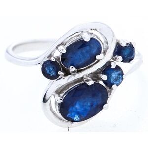 925 Sterling Silver Ring, .90ct Genuine Blue Sapphires - Appraisal Papers Incl.